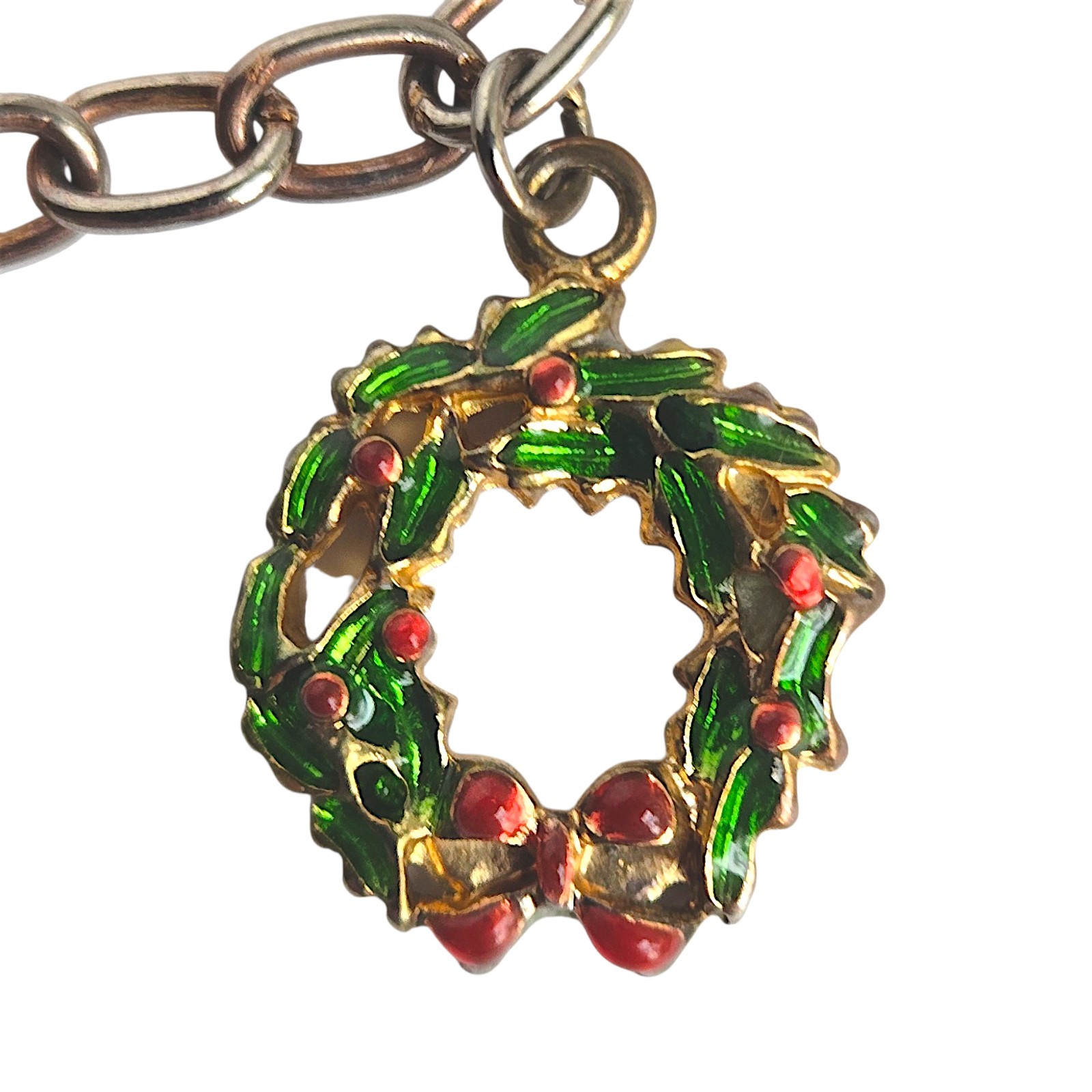 Vtg Christopher Radko Christmas Charm Bracelet Enamel Tree Angel Wreath 7.25”