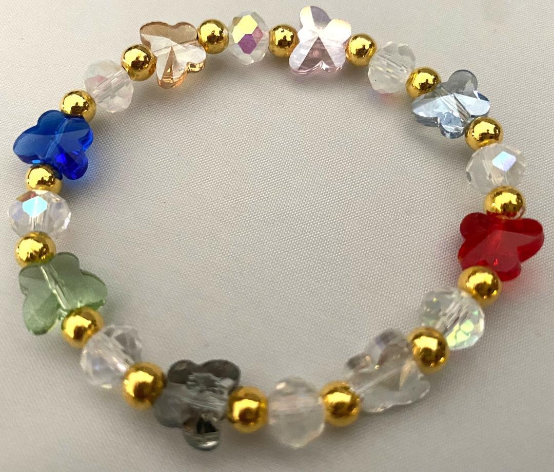 STRETCH BRACELET FACETED ACRYLIC BEADS & BUTTERFLIES SELECT COLOR FREE SHIPPING