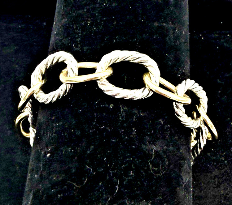 Silver & GOLD TONE Medium Oval Link Bracelet 12mm Length 7.5