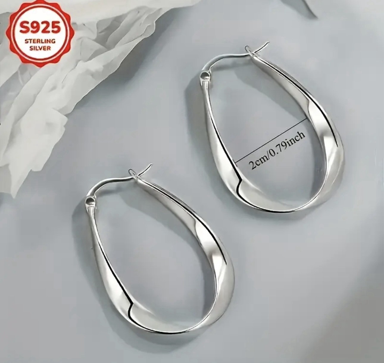 Silver Teardrop Hoop Earrings 3.5cm Elegant Lightweight Classic Jewelry
