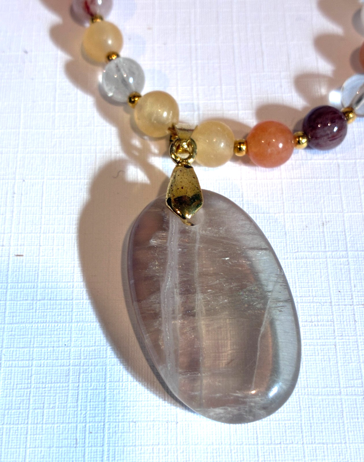 Mix Color Quartz Beaded & Dendritic Opal Pendant Necklace, 21- 23″ long