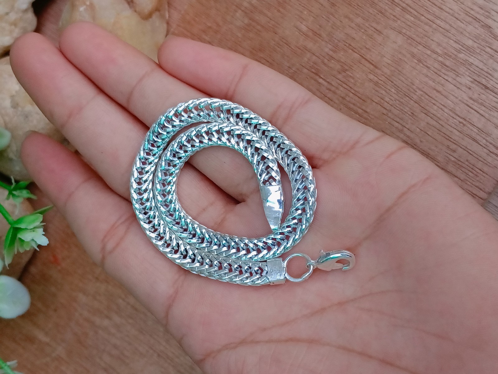 Silver Wheat Link Foxtail Chain Bracelet: 925 Sterling Silver Unisex Jewelry