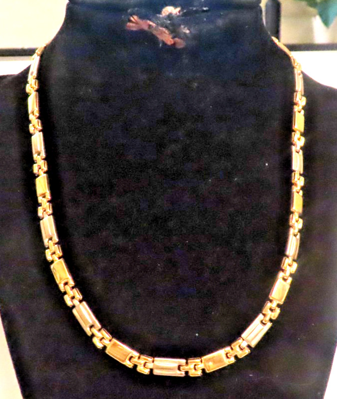 REAL 18k Yellow & White Gold fancy Unique Bar Link Chain Necklace 18″ HEAVY