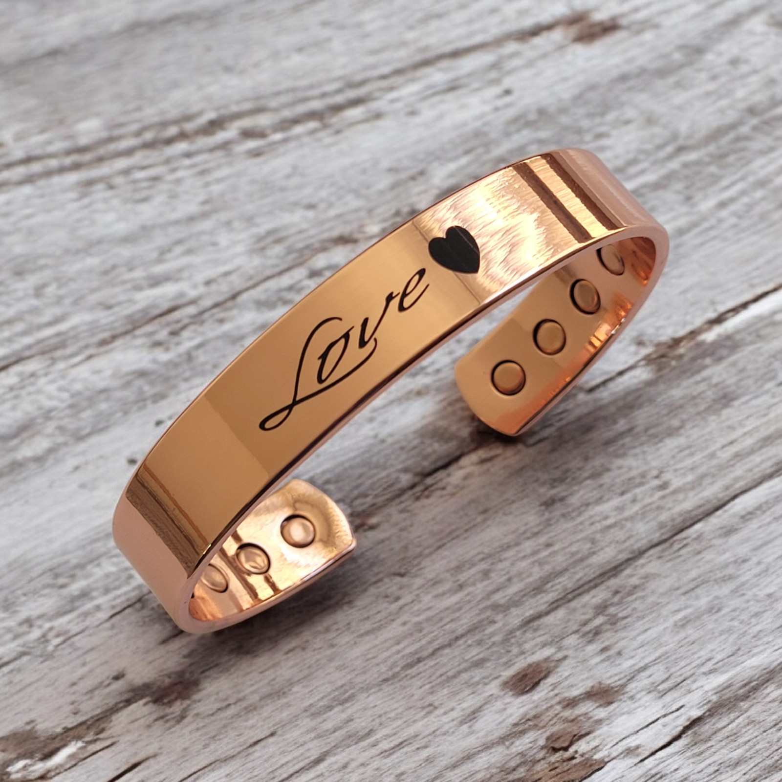 Pure Solid Copper Magnetic Bracelet Arthritis Pain Therapy Energy 12mm Cuff LOVE