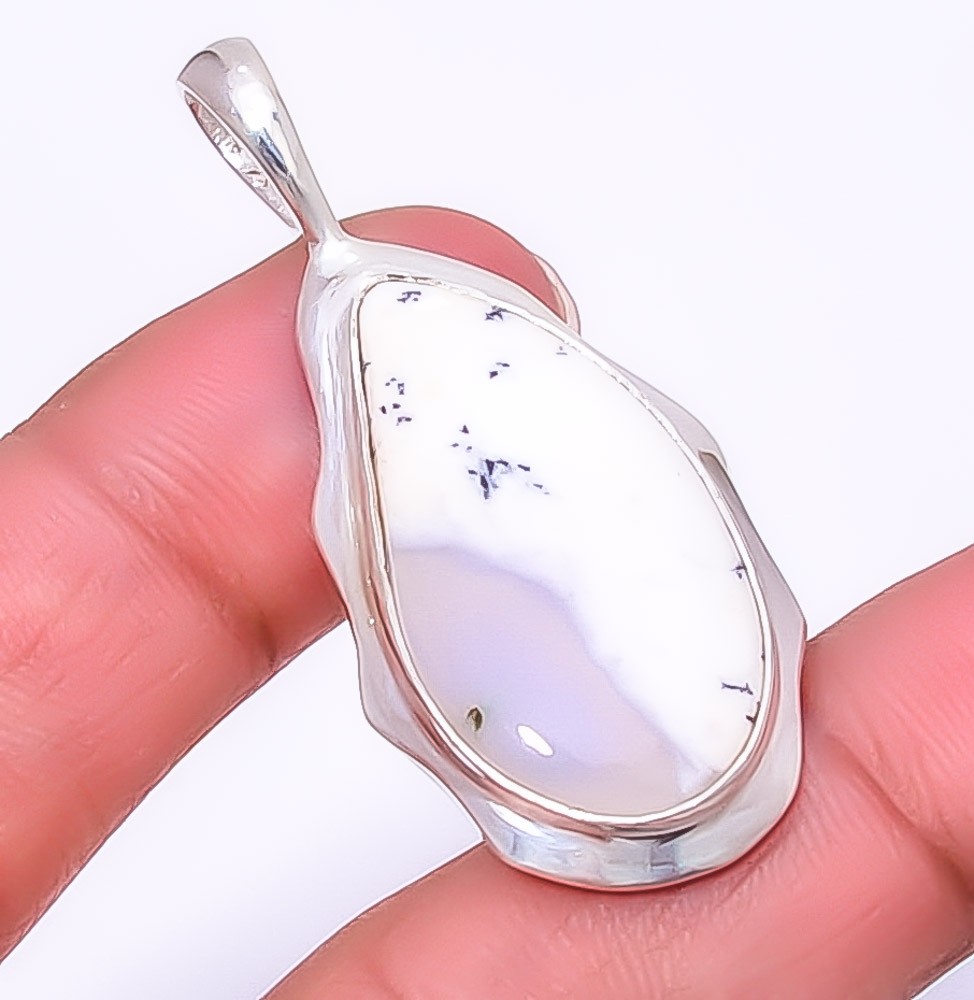 Dendritic Opal – Brazil Gemstone 925 Silver Plated Handmade Pendant 1.95″ A318