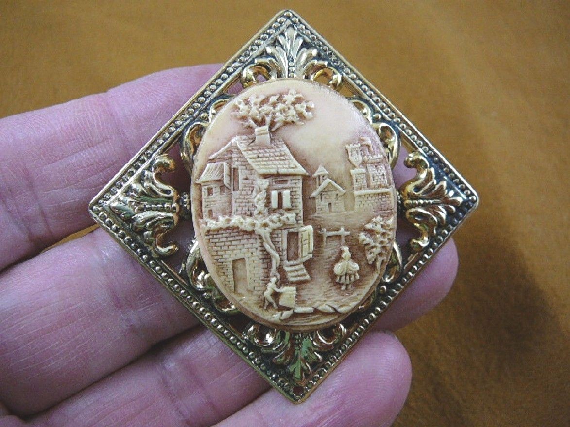 (CM58-9) Rebecca at the Well HOUSE CAMEO PIN Brooch jewelry pine resin realtor