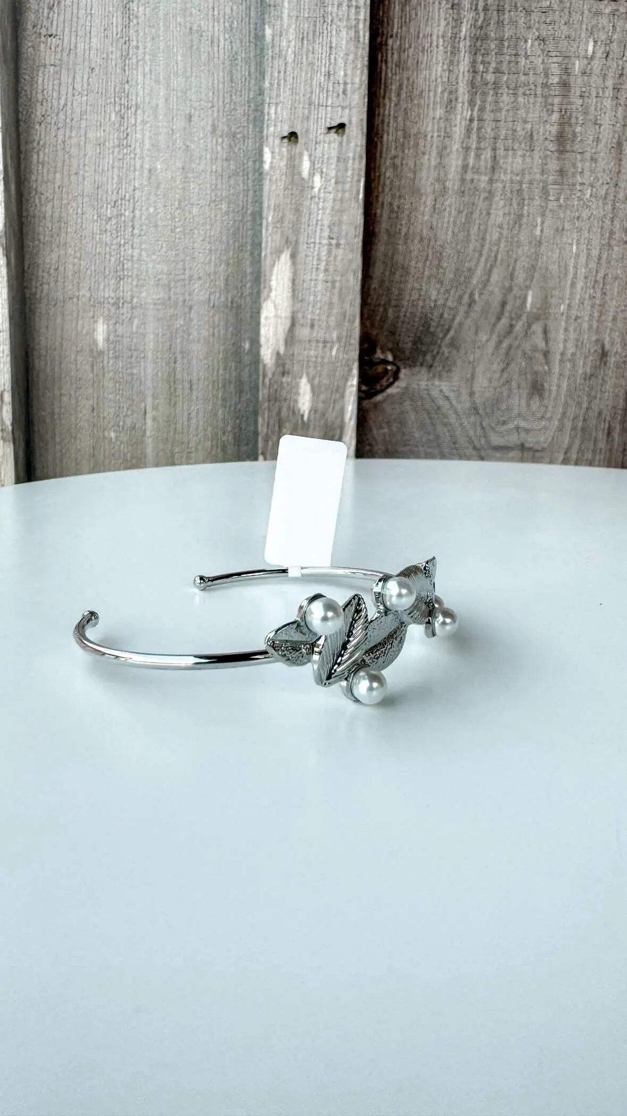 Everyday Wear Leaf Shape Metal Cuff Bracelet With Pearl