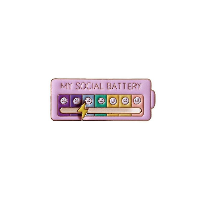 Funny Social Battery Slider Pin – 7-Mood Expression Badge, Cute Interactive Pin