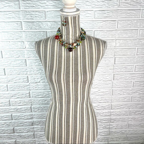 Multicolored Faux Stone Beaded Multi-Chain Layered Necklace & Earrings Set