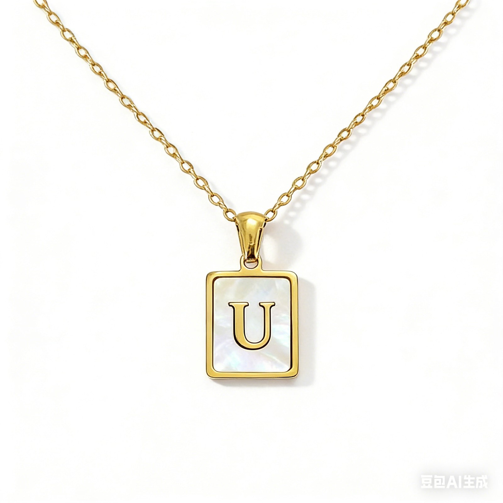 Personalized Initial Necklace A-Z For Women, Gold Square Letter Pendant