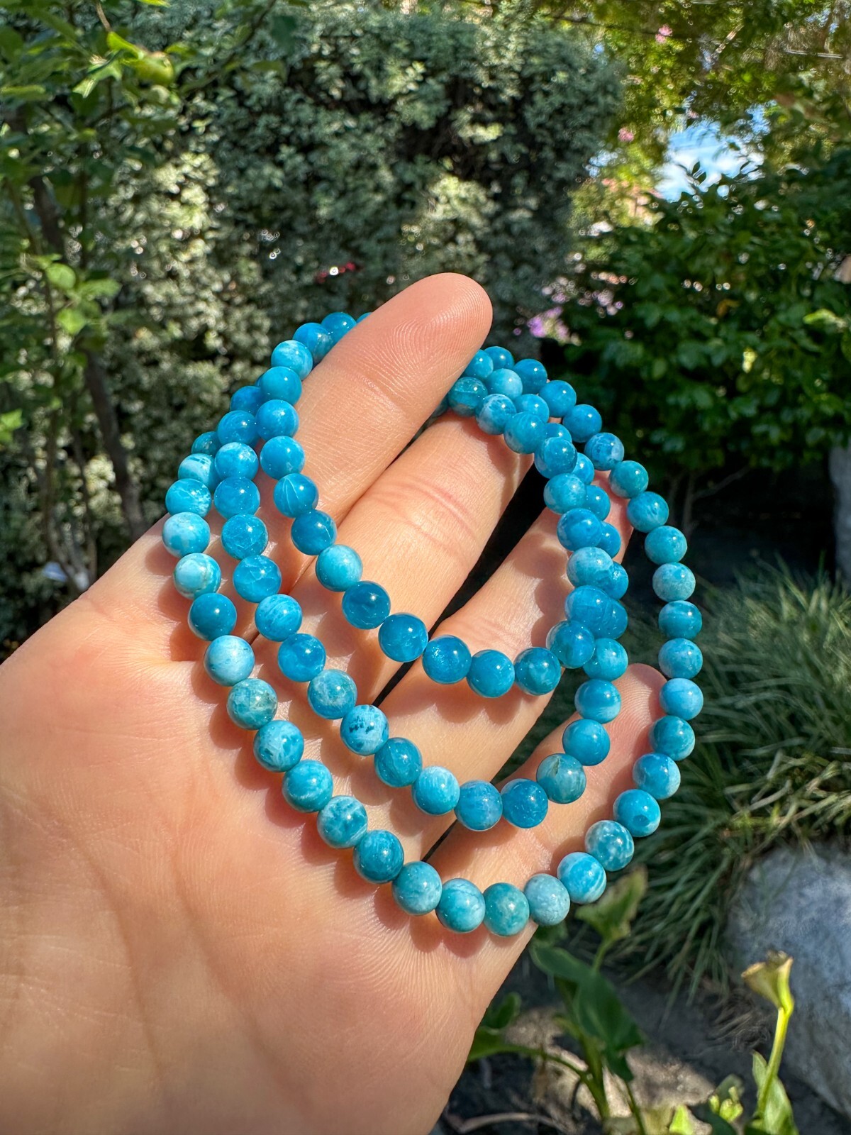5.5mm Blue Apatite Beaded Necklace / 3-Wrap Bracelet | 蓝磷灰项链/3圈手串