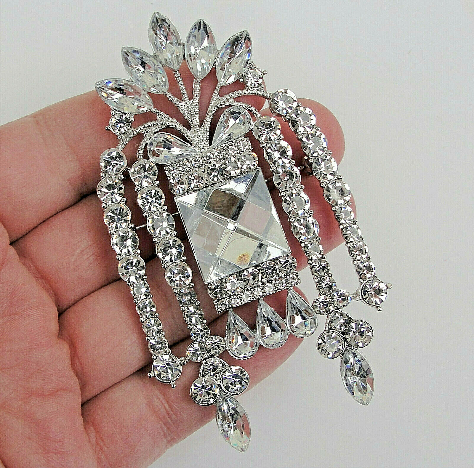 PRINCESS Mirror Square JEWEL Rhinestone WINDOW Brooch Vintage Style Elegant 3.5″