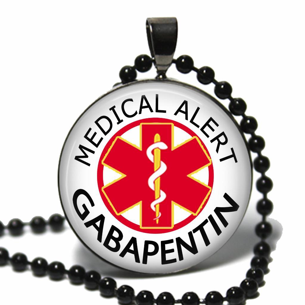 Taking Gabapentin Medical Alert Necklace Glass Top Pendant & 24″ Chain