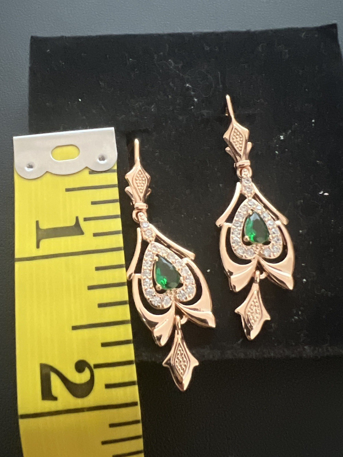 New Women’s 14k Rose Gold Plated Emerald English Lock Earrings