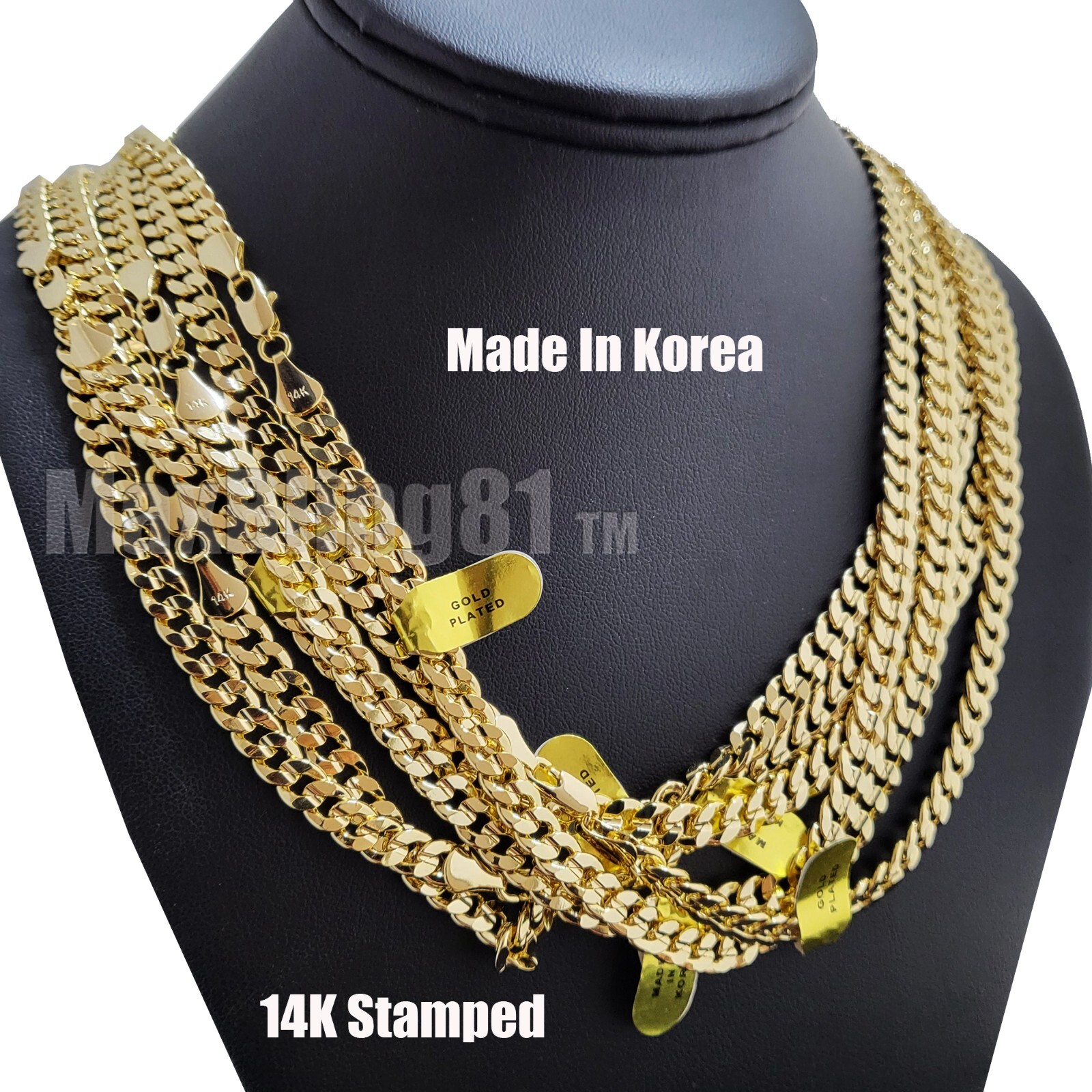 Hip Hop Premium 14K Stamped Gold plated 4~10mm Brass Miami Cuban Chain Necklace