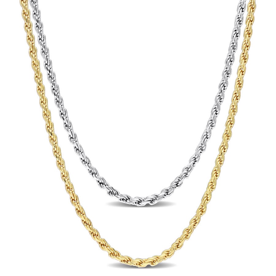 AMOUR 2.2mm Rope Chain Necklace Set 18 Inch 18k Yellow Gold Plated and 16 Inch