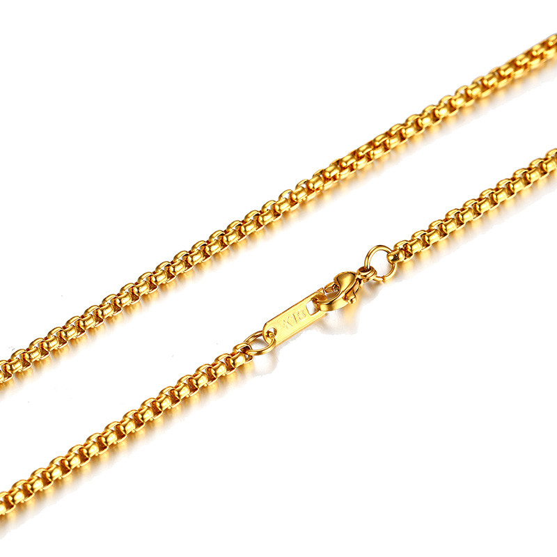 Gold Men Necklace Chain Snake Rolo Cable Curb Link Stainless Steel 24″ w/18K Tag
