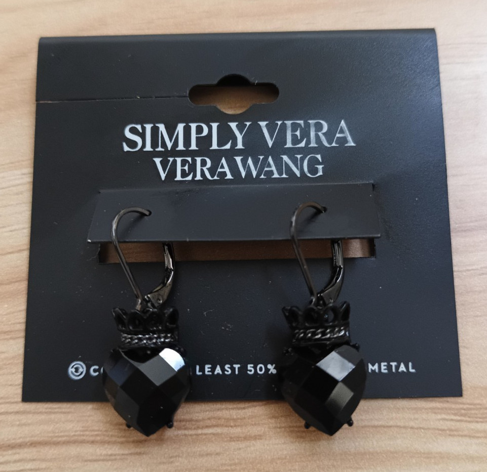 New Simply Vera Vera Wang Jet Tone Leverback Heart Crown Drop Earrings