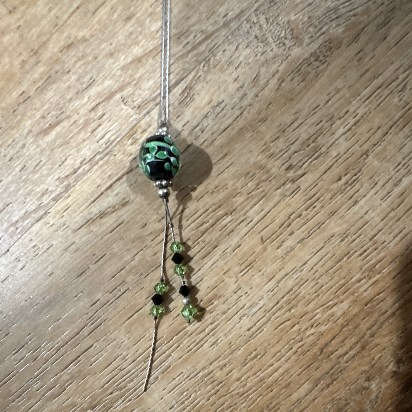 S925 Necklace Round Green & Black Glass bead Charm Pendant.