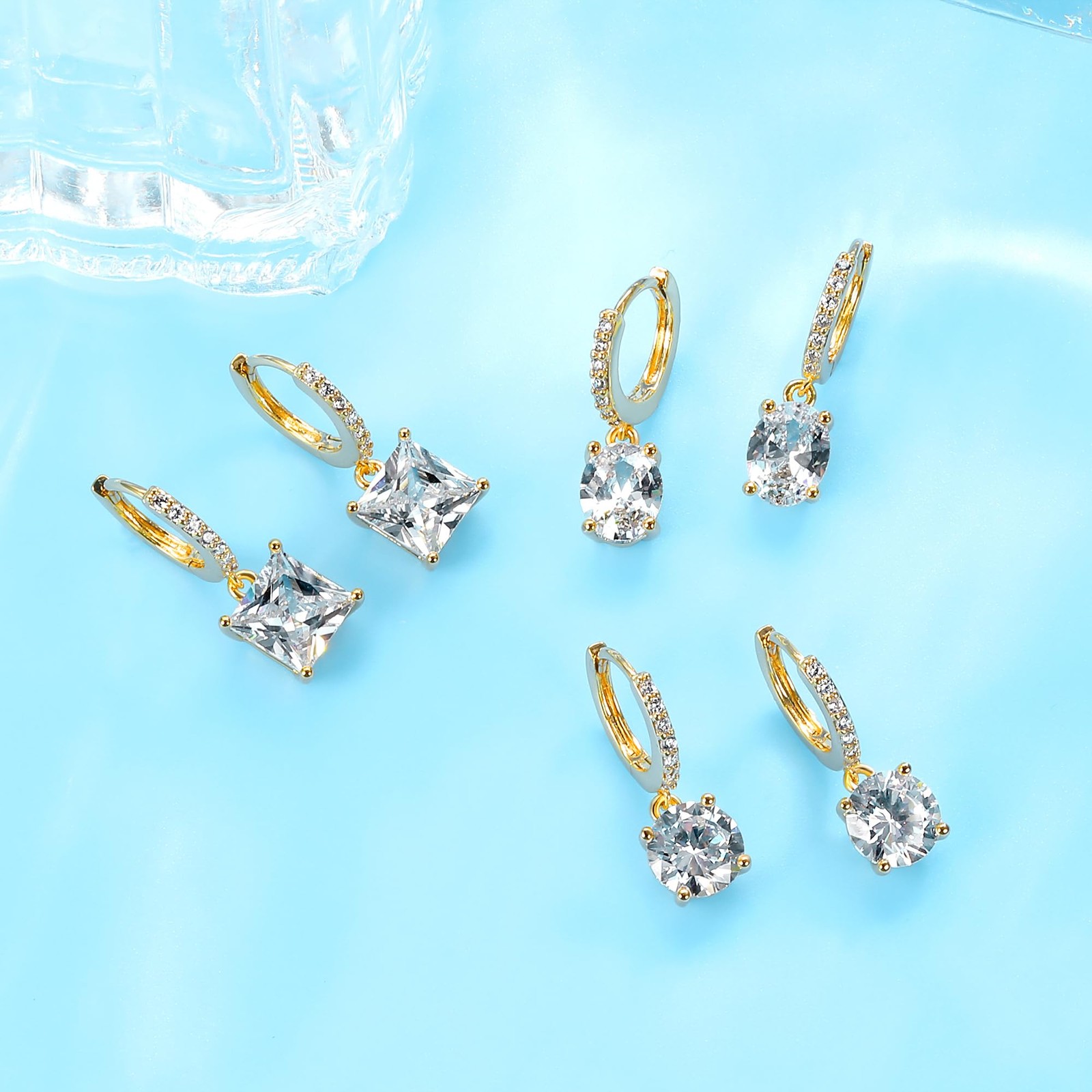 18K Gold Plated Dangle Hoop Earrings Set for Women Hypoallergenic Huggie Earr…