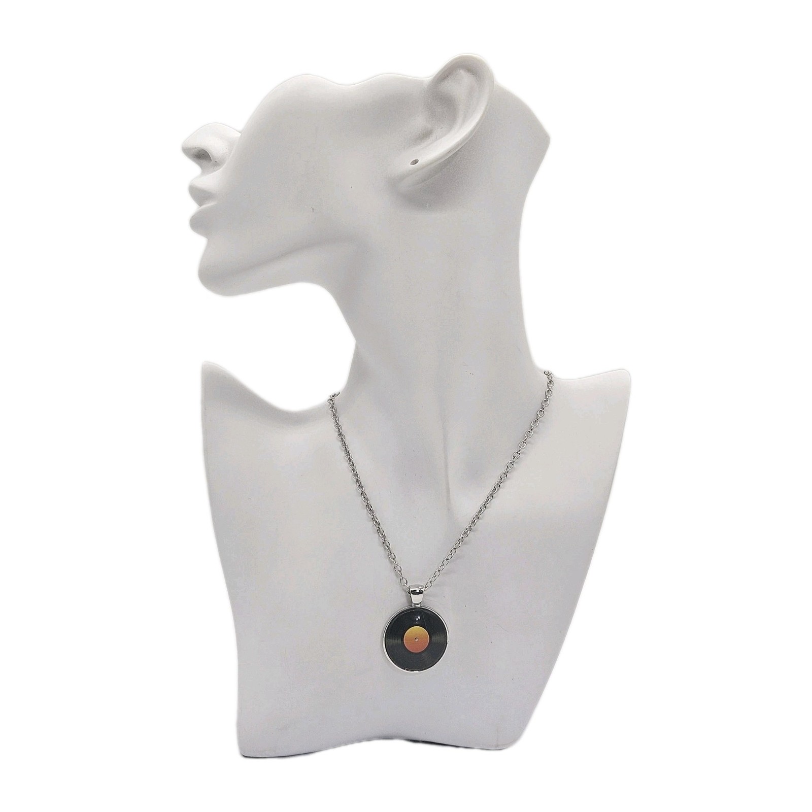 Music Record Pendant Necklace – Music Themed Jewelry – Silver Tone Disc & Chain