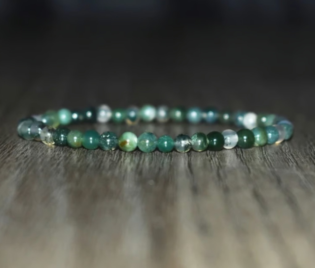 Natural Moss Agate 4mm Gemstone Round Beaded Healing Balance Luck Bracelet Gift