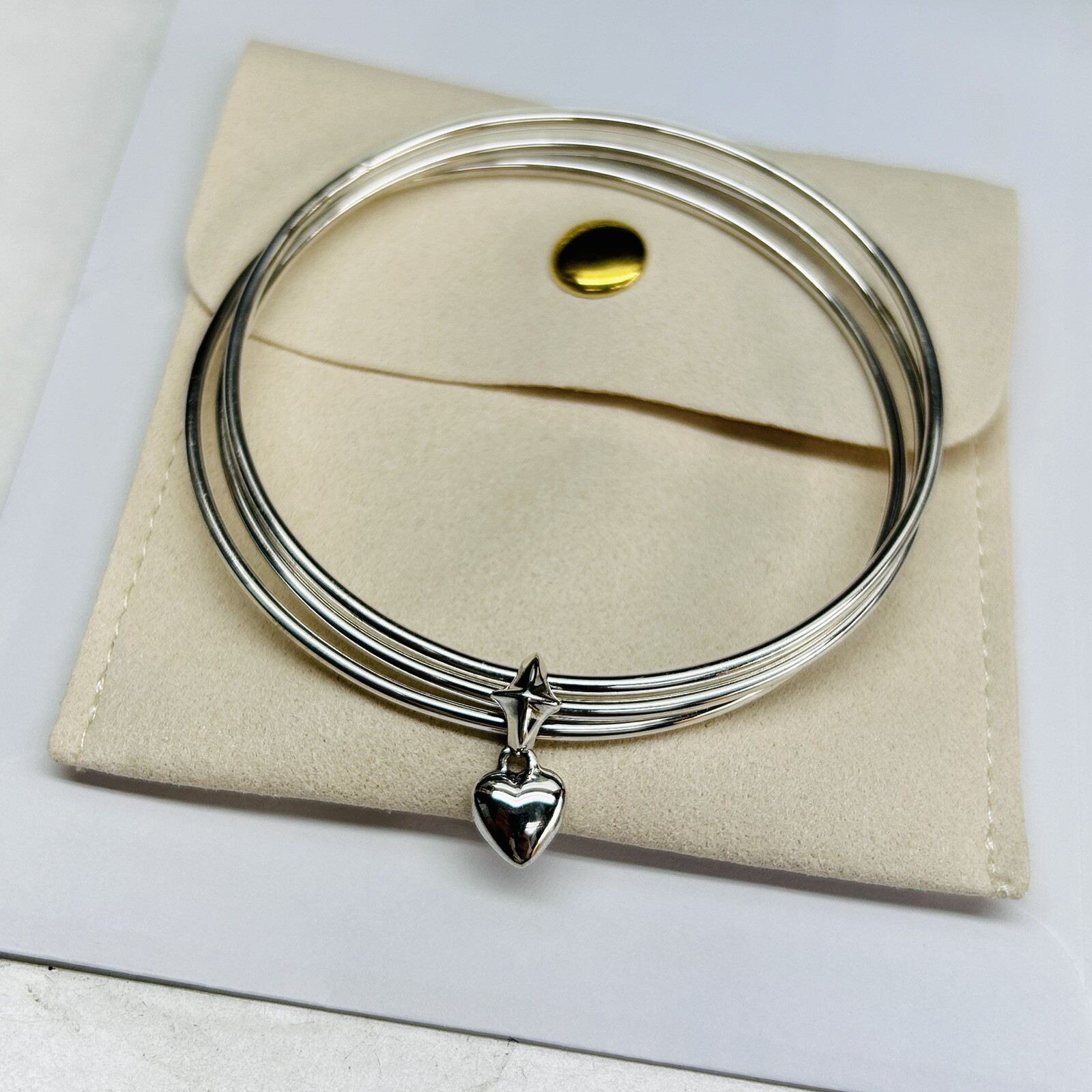 Womens 925 Sterling Silver 3 Pcs Round Bangle Cuff Bracelet
