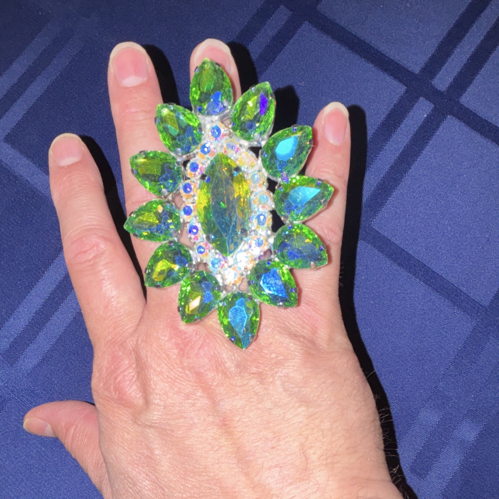 Aqua/ AV Marquise Crystal Rhinestone Flower Cocktail Statement Adjustable Ring