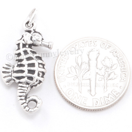 SEAHORSE Charm Ocean Sea Horse Animal Fish Pendant STERLING SILVER 925 .925 3D