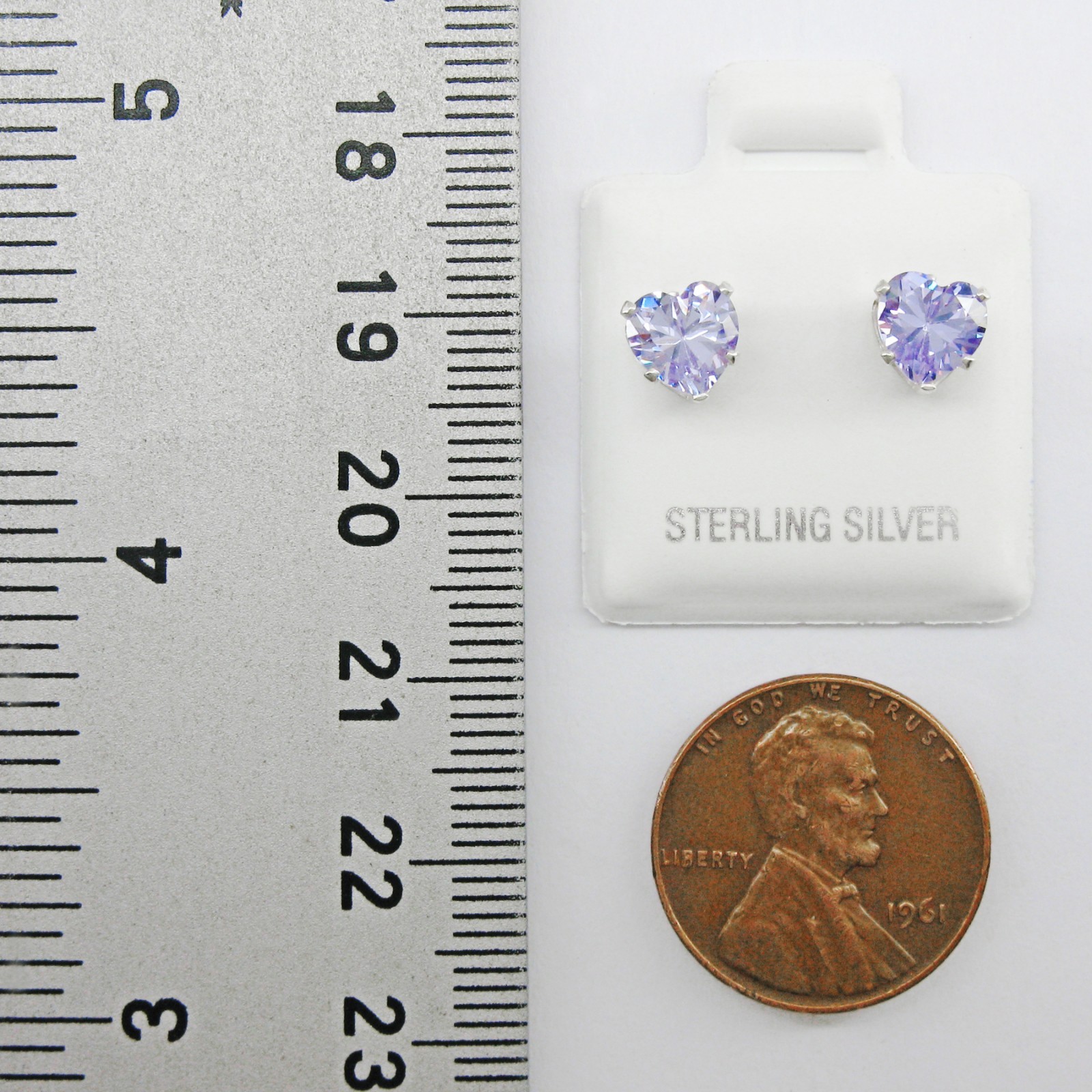 6mm Lavender Heart CZ Post or Stud Earrings in SOLID Sterling Silver Settings