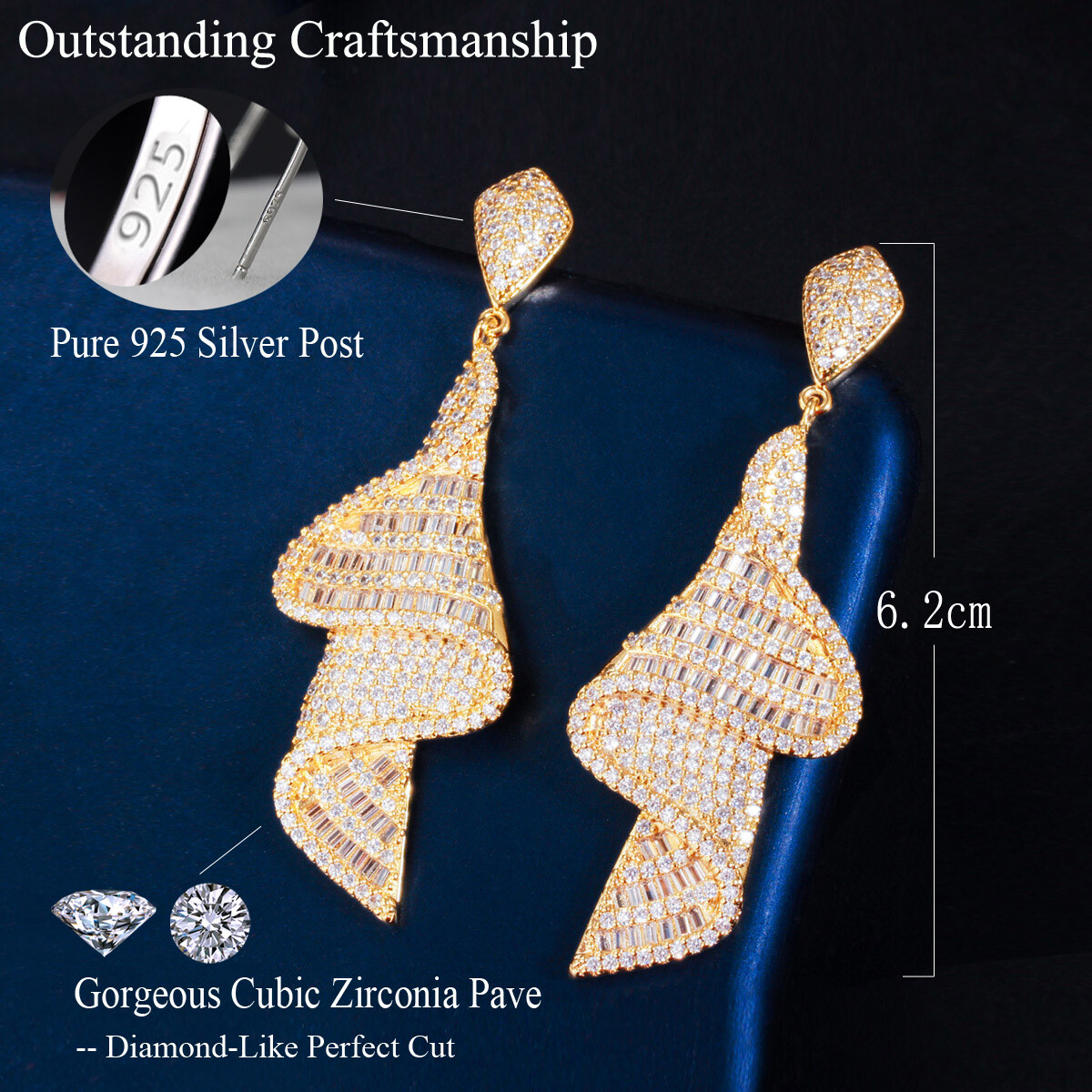 Top Pave Setting CZ Long Dangle Drop Earrings 925 Sterling Silver Women Jewelry