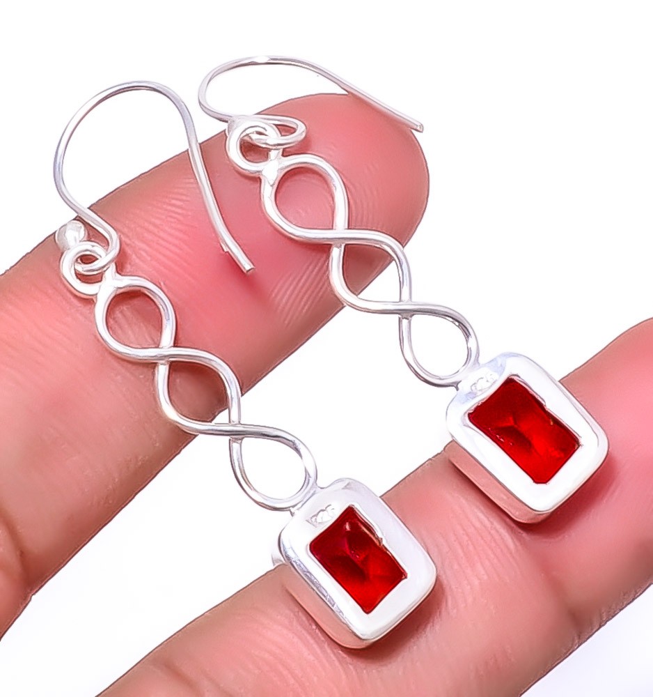 Garnet Gemstone 925 Silver Plated Spiral Earring 1.79″ A39