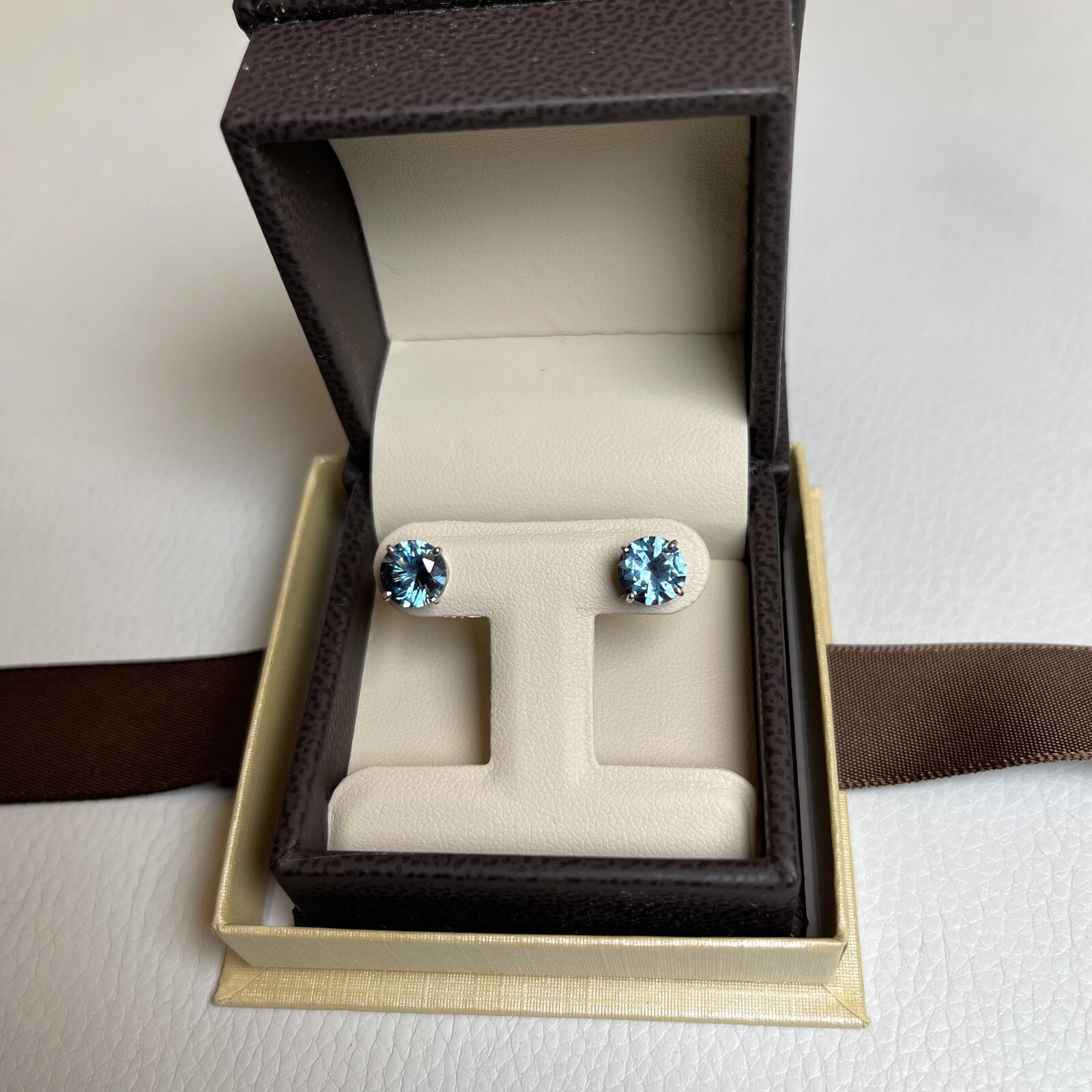 3 TCW Fancy Blue Round Studs Earrings Man Made Diamonds 14k Solid Gold