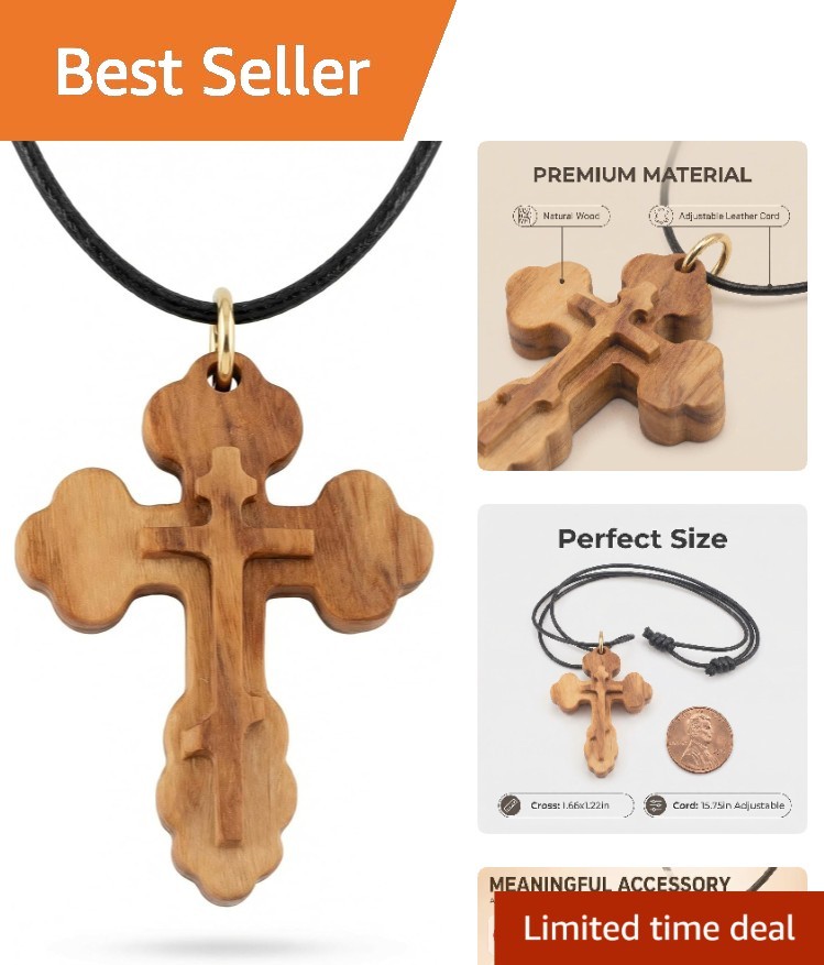 Handmade Olive Wood Cross Necklace – Elegant Faith Pendant Gift for Men & Women