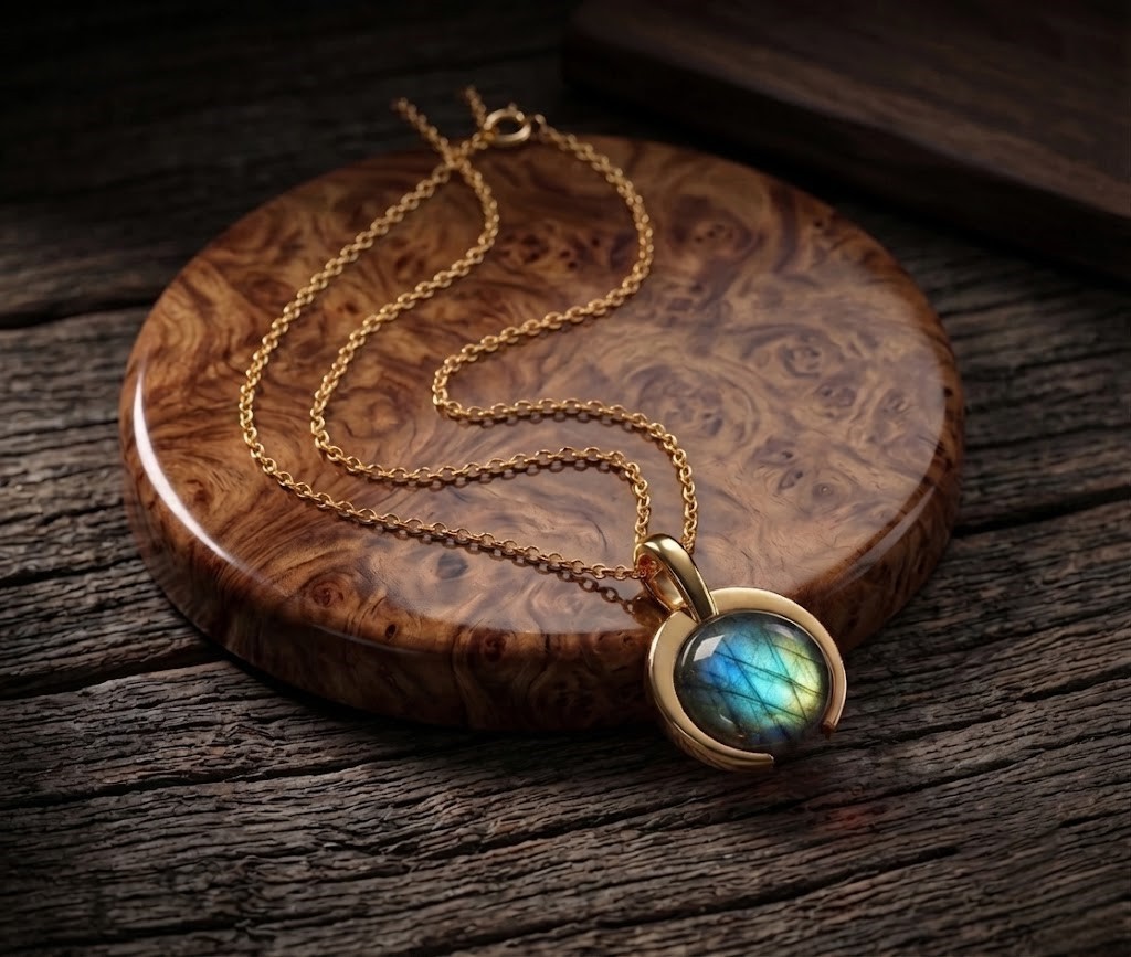 Gold Plated Labradorite Gemstone Womens Pendant Dainty Charm Labradorite Jewelry