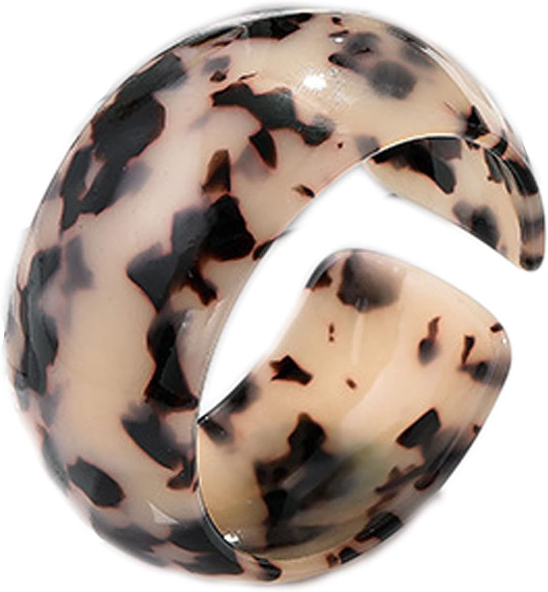 Acrylic Tortoise Shell Wide Open Cuff Bangle Adjustable Acetate Mottled Leopard