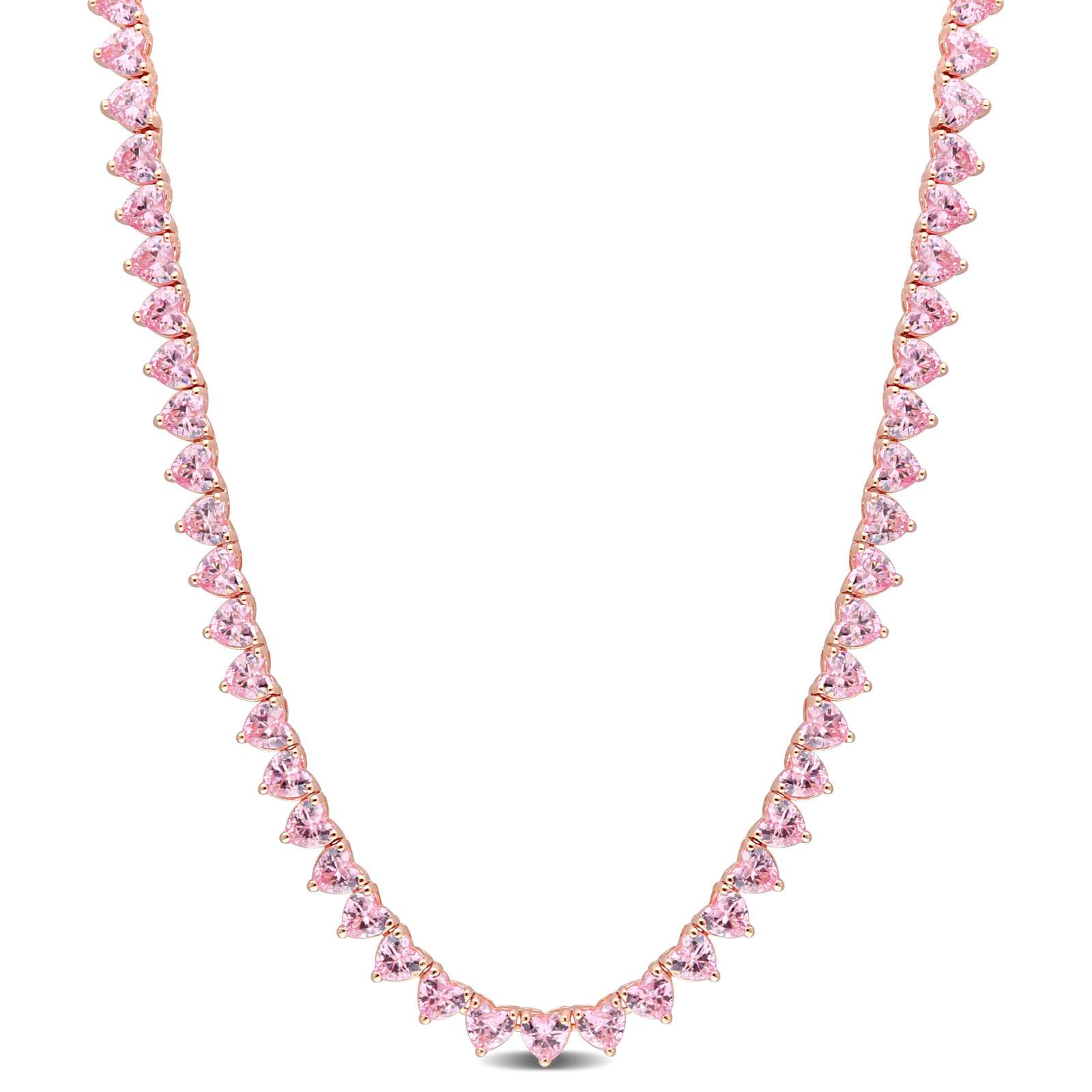 Amour Rose Plated Silver Heart-Shaped Pink Cubic Zirconia Tennis Necklace