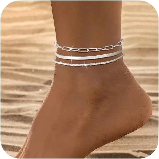 925 Sterling Silver Ankle Bracelets for Women Waterproof Dainty Layered Ankle Ch