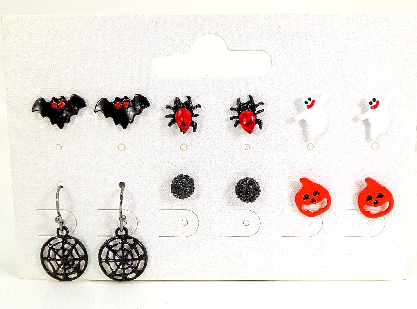 Halloween earring set pumpkin, bat, ghost, spider, web, black ball, Set of 6 NEW