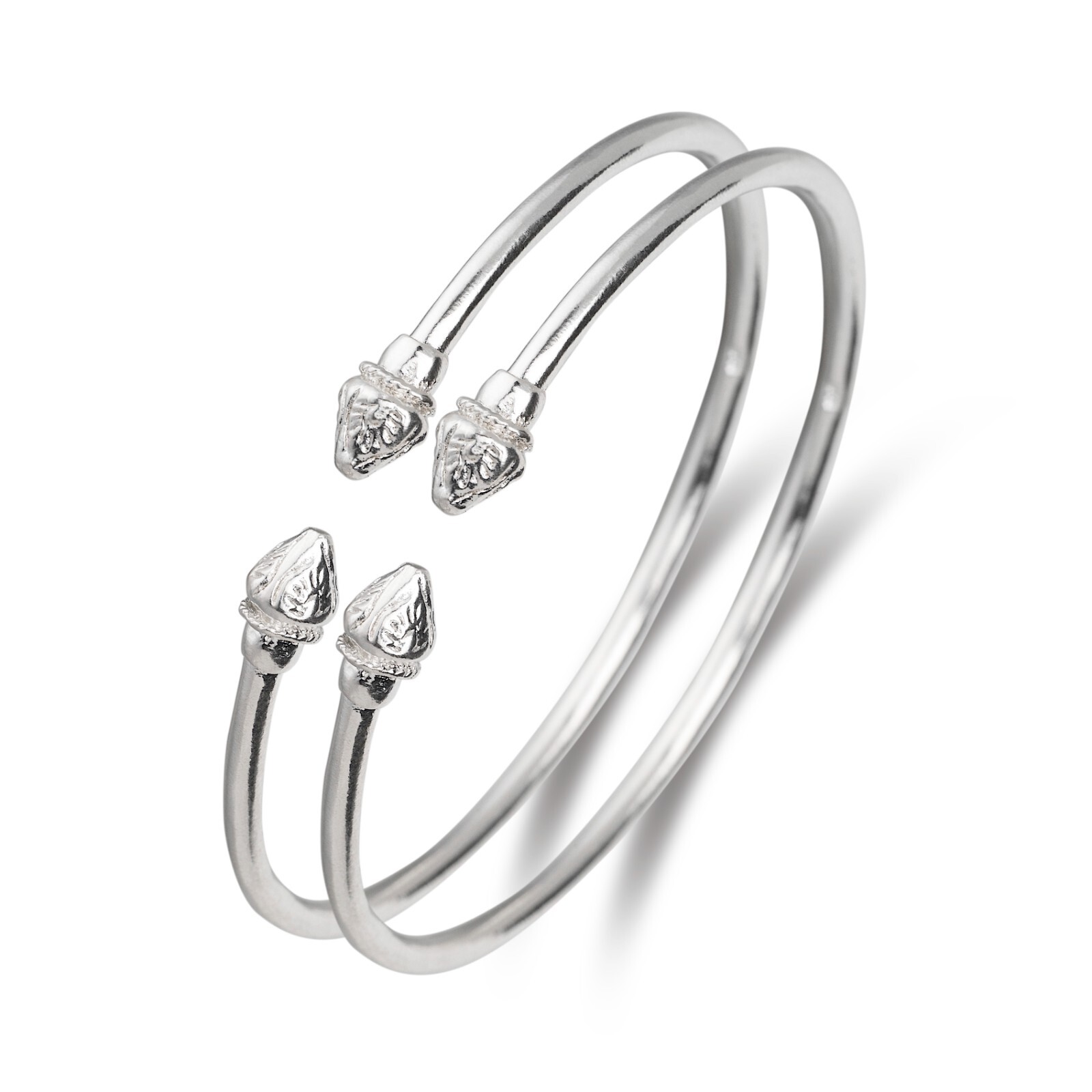 Elegant Pointed Ends .925 Sterling Silver West Indian Bangles (Pair 27g), 1 pair