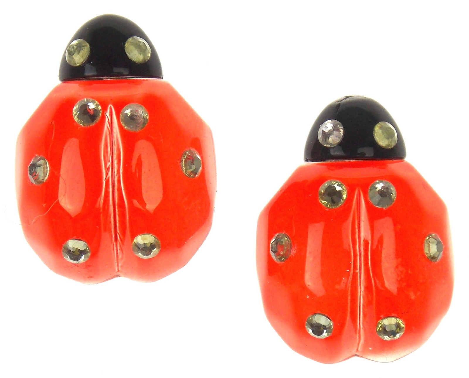 Ganz Jewel Lucky Ladybug Charm 1 1/8″ Red Black Jewels Lot 2 Miniature Figurine