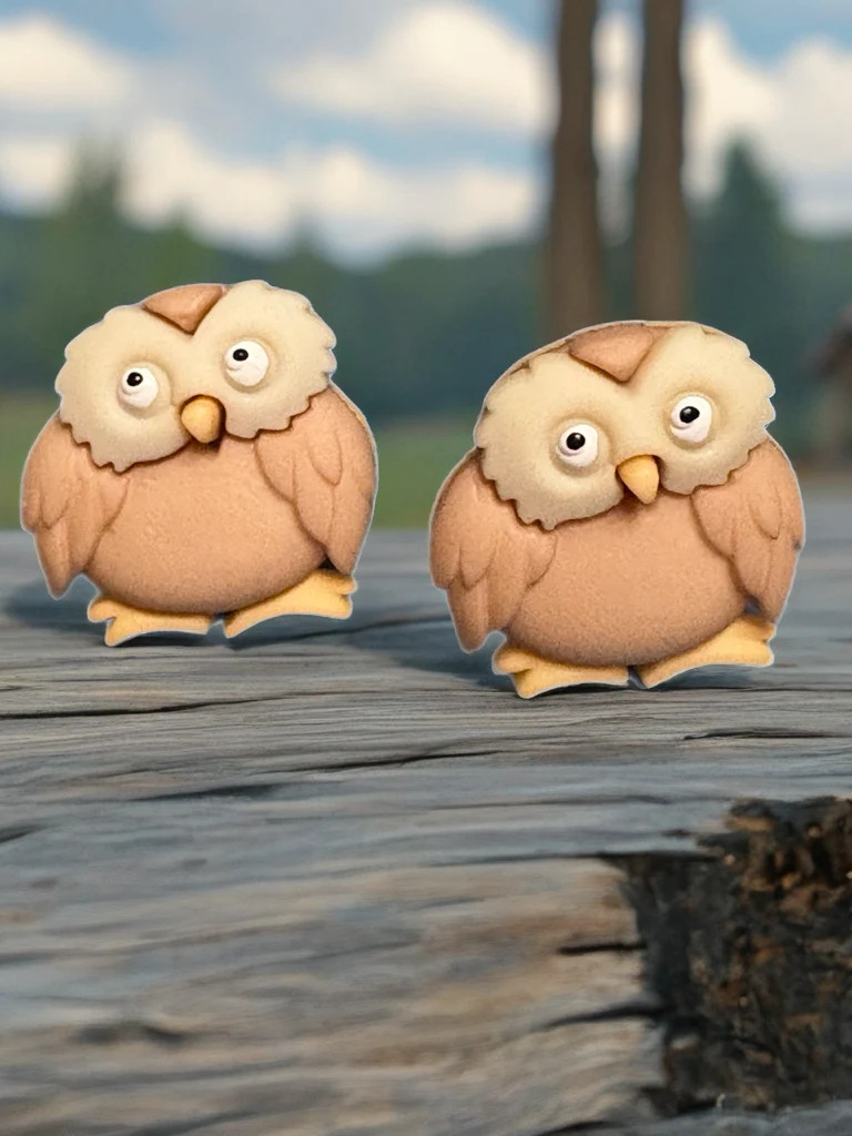 Whimsy Woodland Owl Earrings – Cute Brown & Cream Forest Friends