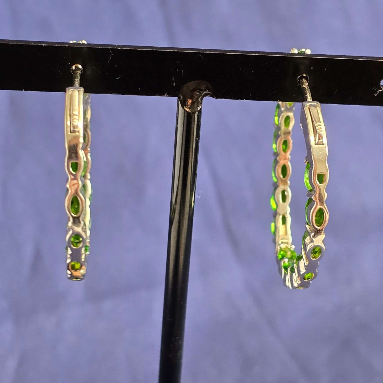Sterling Silver Hoop Signed DK Earrings 11.3g Fine Jewelry Green Stones *READ*