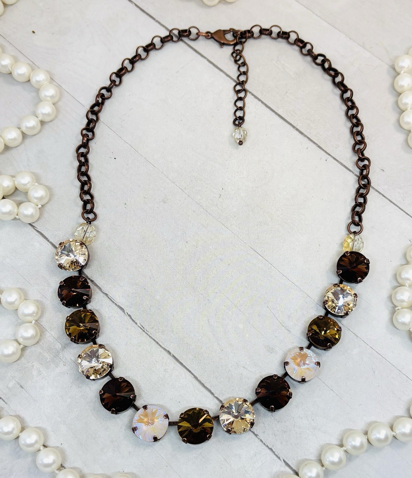 Antique Copper Plated Chocolate Brown and Cream Cup Chain Statement Necklace