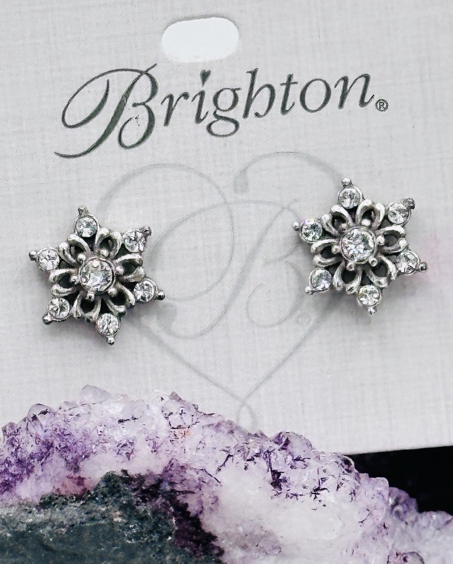 Brighton Crystal Snowflake Stud Earrings Silver Plated Floral Starburst Petite