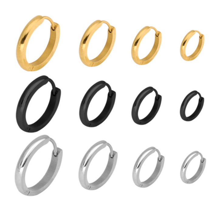 Silver Gold Black Stainless Steel Hinged Hoop Huggie Ear Earrings 7/9/10/12/14MM