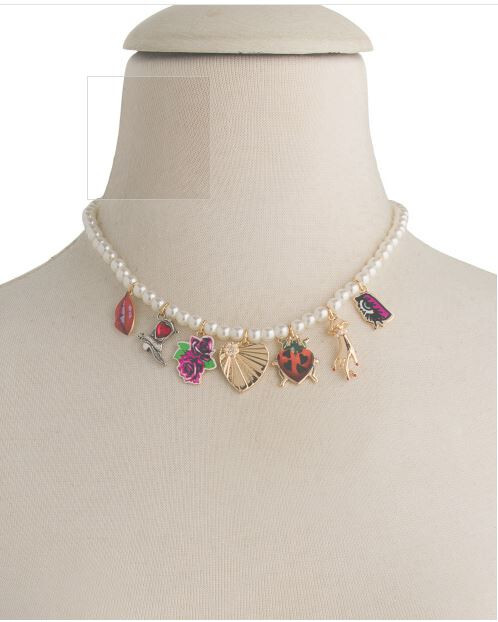 Chic Betsey Johnson Faux Pearl Necklace w/ 7 Charms – Nature and Beauty Theme