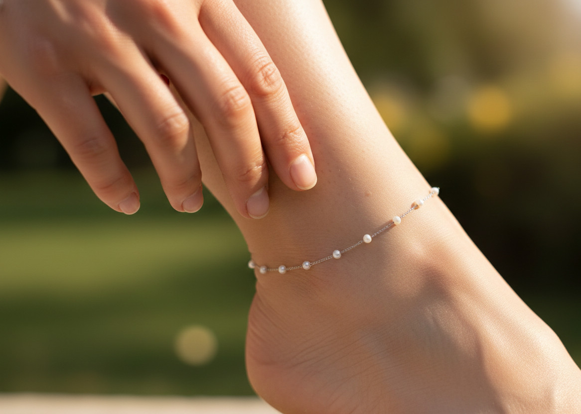 Elegant White Pearl Beaded Anklet 925 Silver Plated Minimalist Chain Anklet