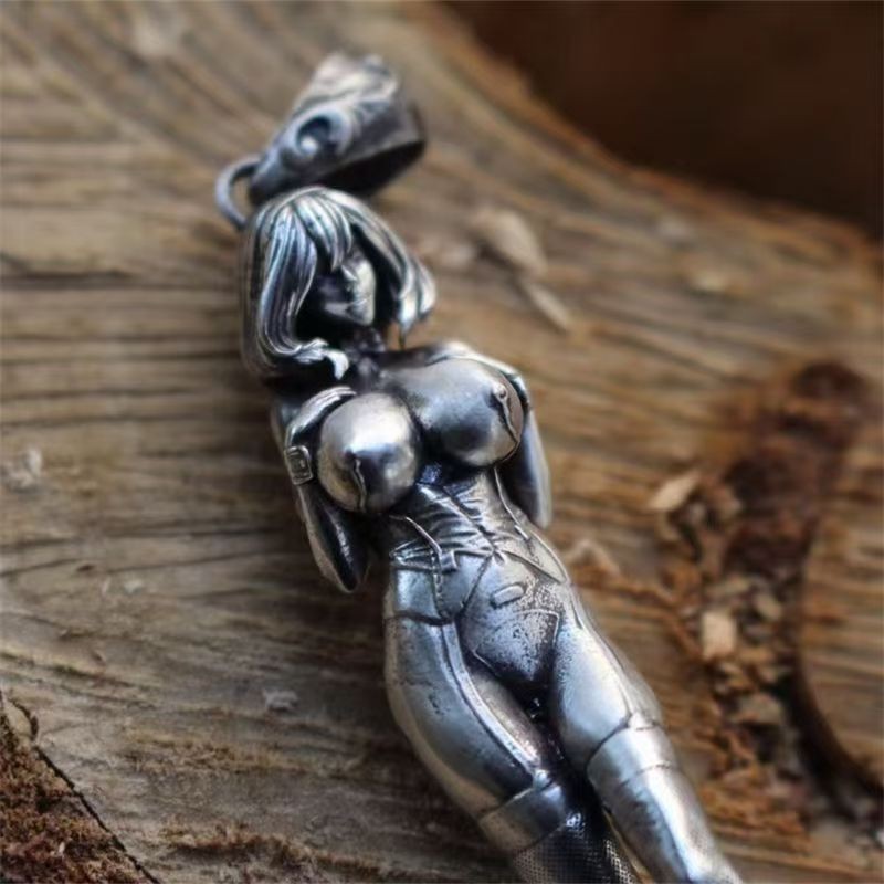 Men’s Stainless Steel Sexy woman naked Pendant Necklace with 22″ Chain Gift