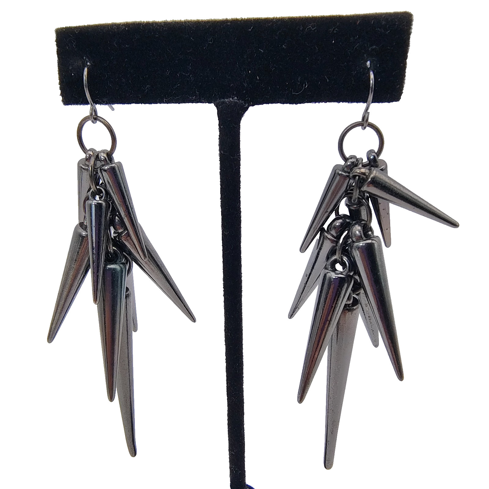Gothic Punk Spike Dangle Earrings Gun Metal Tone Emo Grunge Edgy